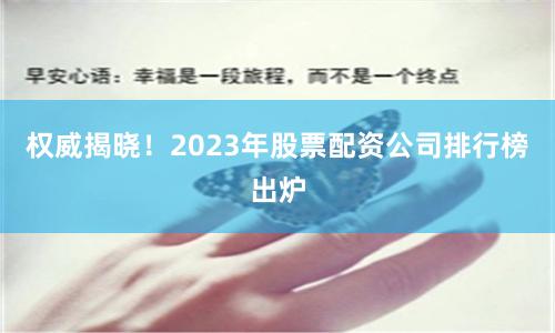 权威揭晓！2023年股票配资公司排行榜出炉